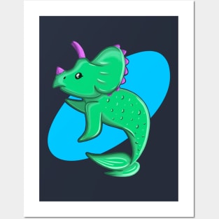 Dinosaur Mermaid - Triceratops Posters and Art